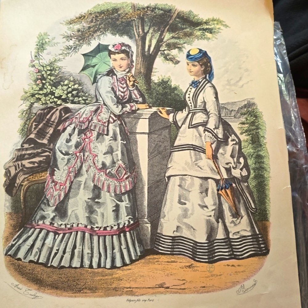 Antique Hand Colored Engraving PARIS La Mode Illustree Fashion Print Victorian